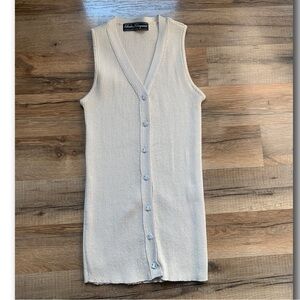 Salvatore Ferragamo Cream Ribbed Knit Button-Front Sleeveless Sweater